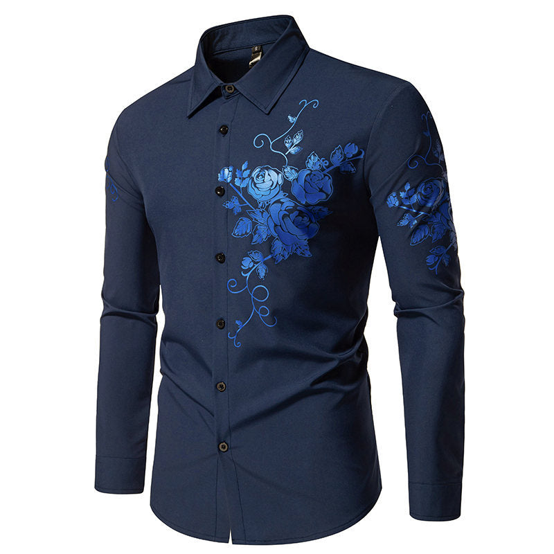 Herren Langarmhemd mit floralen Stickereien EB