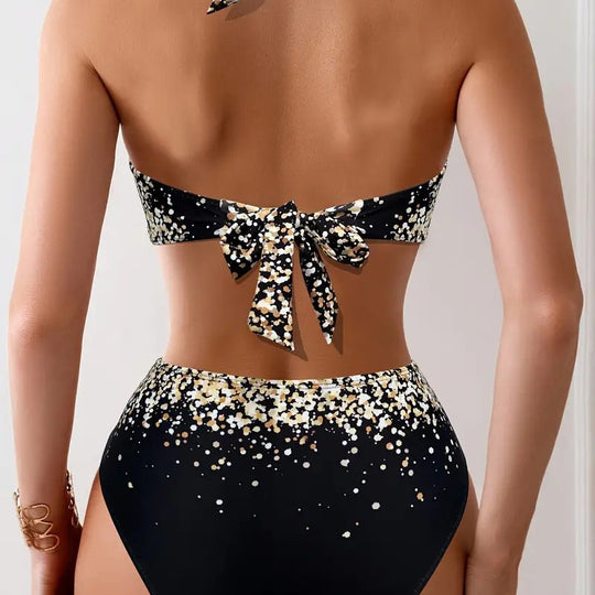 Damen Bikini-Set mit hoch taillierter Hose und asymmetrischem Oberteil EB