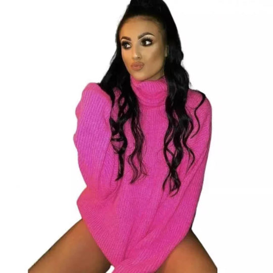 Damen Oversized-Strickpullover mit hohem Kragen und lässigem Schnitt EB
