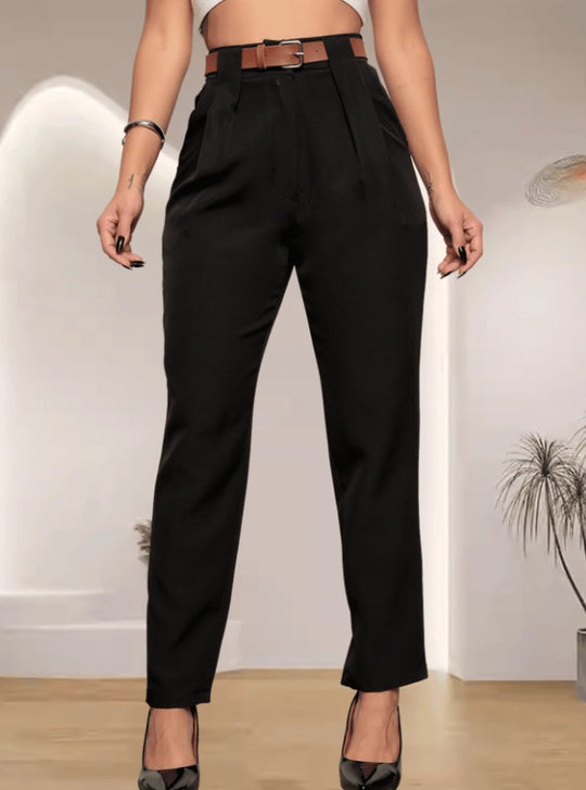 Damen elegante Hochbundhose mit Faltendetails EB