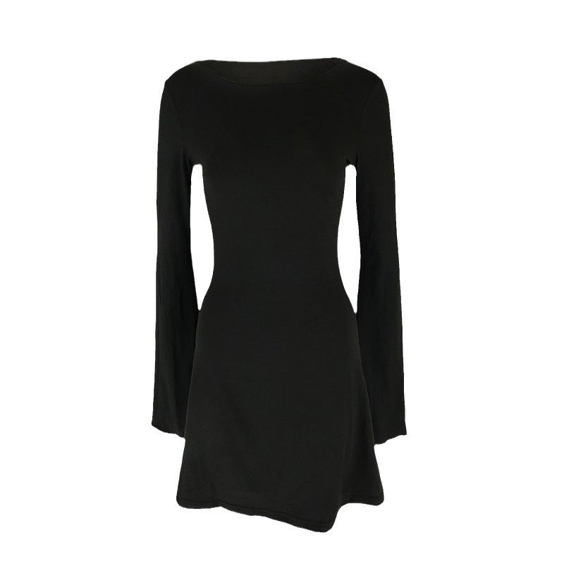Damen elegantes Langarmkleid mit asymmetrischem Saum und fließendem Schnitt EB