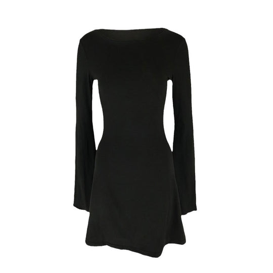 Damen elegantes Langarmkleid mit asymmetrischem Saum und fließendem Schnitt EB