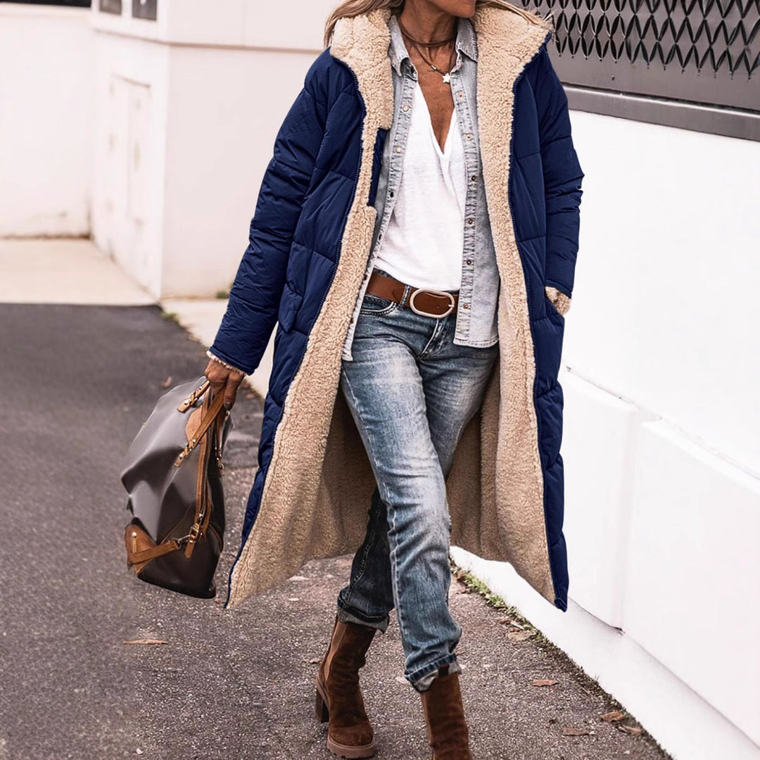 Damen Wintermantel im lässigen Oversized-Stil mit Kapuze und seitlichen Taschen EB