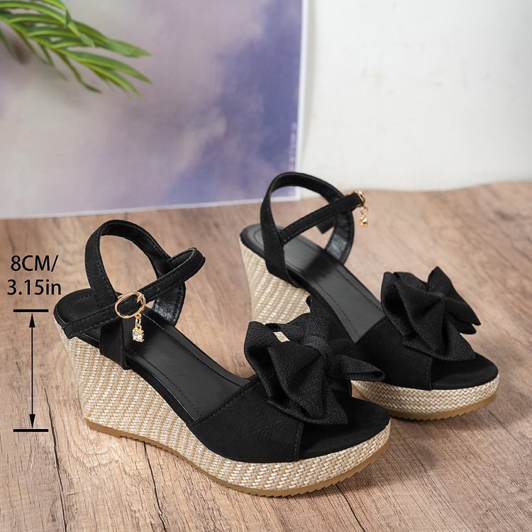 Damen Wedge-Sandalen mit dekorativem Schleifendetail EB