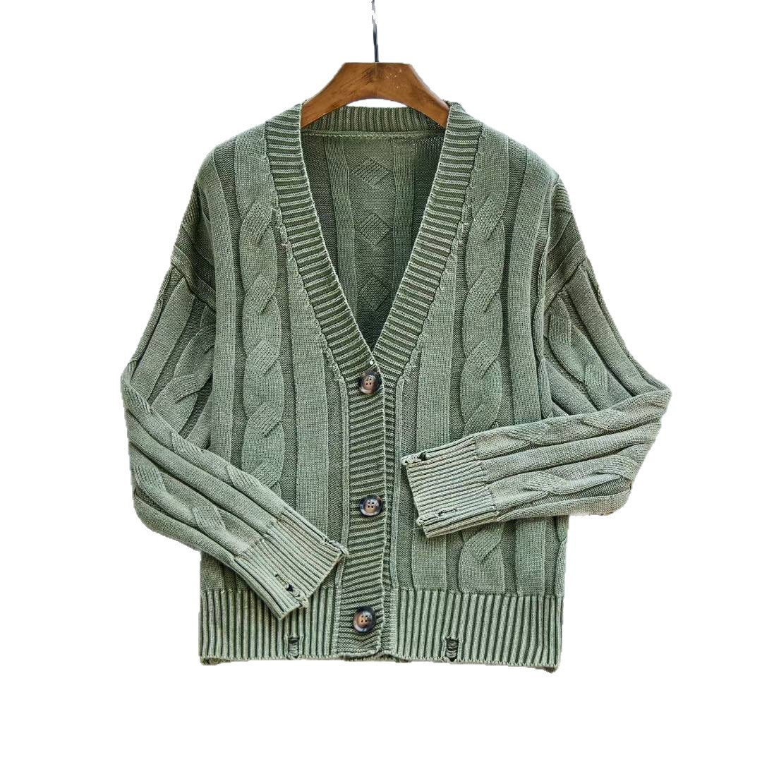 Damen Gemusterter Strickcardigan mit Zopfmuster und Knopfdetails EB