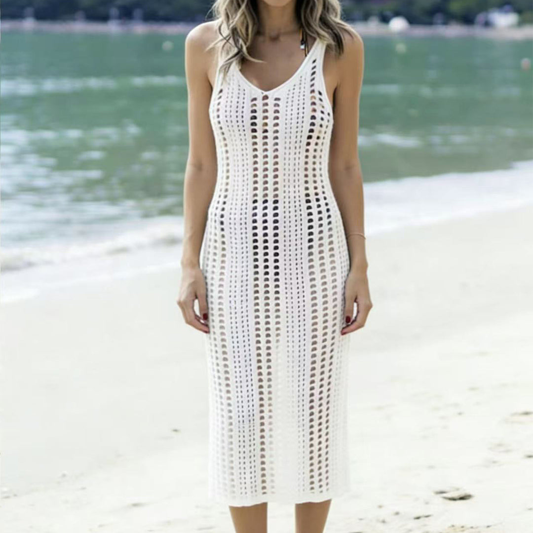 Damen Stricknetz Kleid im lässigen Design mit hohem Schlitz EB
