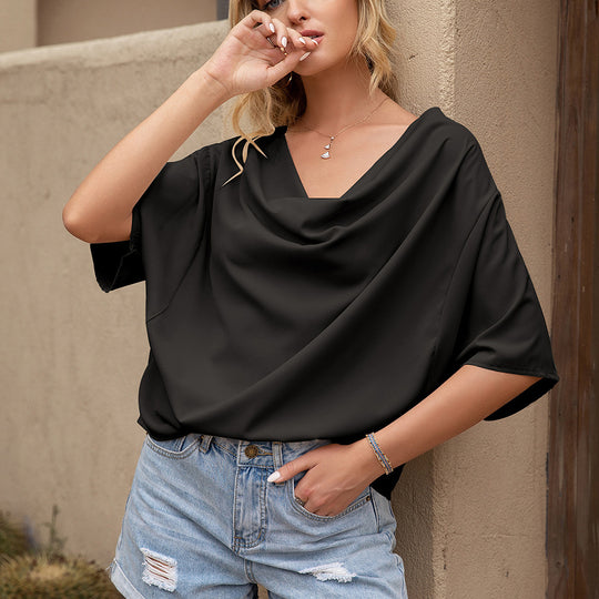 Damen Dekoratives V-Ausschnitt Bluse mit asymmetrischem Saum EB