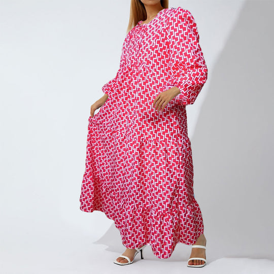 EB | Großes böhmisches Kleid mit Rundhalsausschnitt und Laternenärmeln