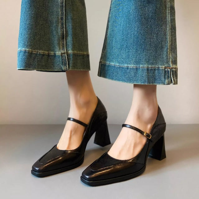 Damen Mary Jane Pumps mit elegantem Blockabsatz EB