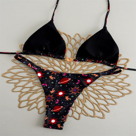 Damen Triangel-Bikini mit floralem Muster und eleganter Goldschließe EB