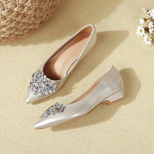 Damen elegante Ballerinas mit funkelnder Schmuckapplikation EB