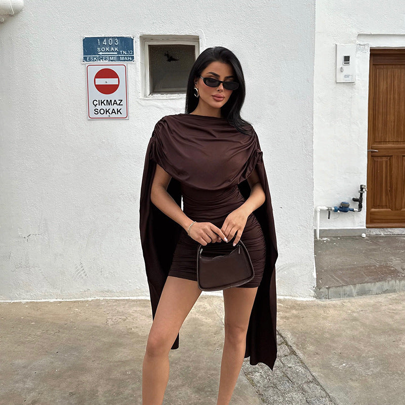 Damen modisches Minikleid mit schickem Überwurf und dezenter Raffung EB