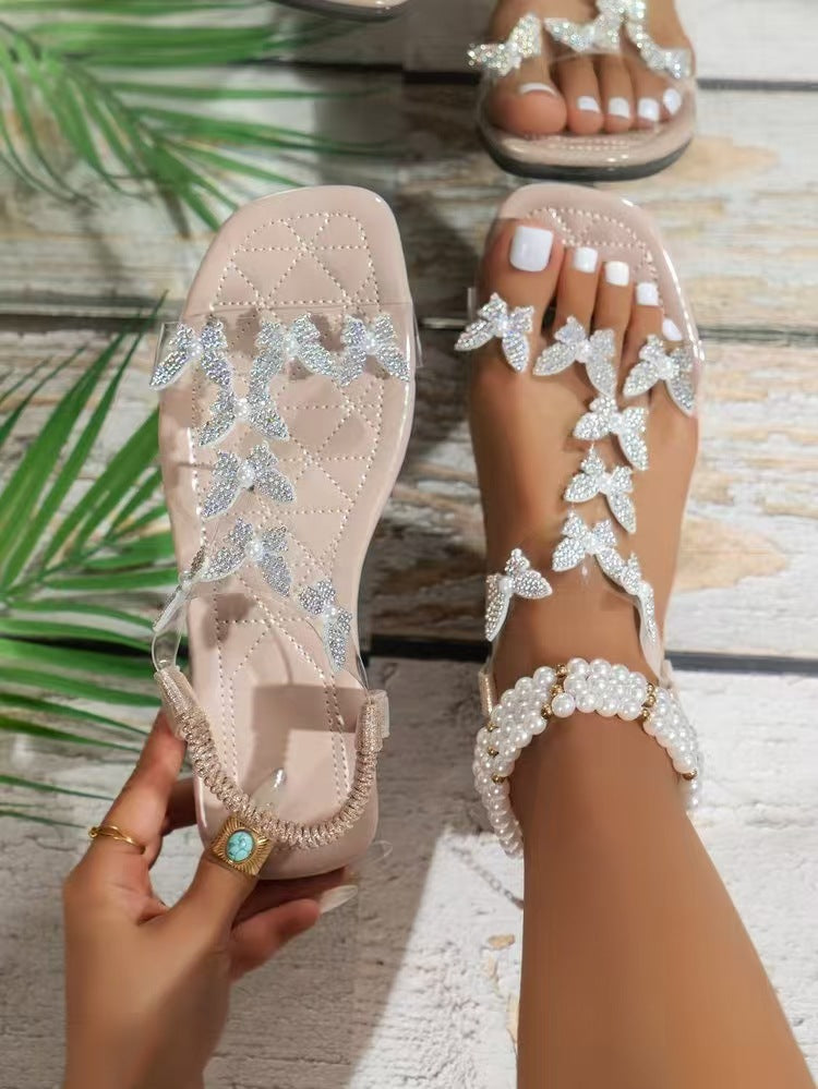 Damen Glamouröse Flip-Flops mit funkelnden Riemen und elastischem Fußbett EB