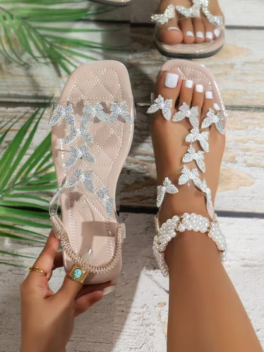 Damen Glamouröse Flip-Flops mit funkelnden Riemen und elastischem Fußbett EB