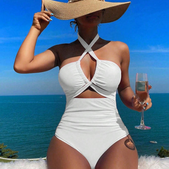 Damen Hochgeschnittener Cut-Out Badeanzug mit verstellbaren Trägern EB