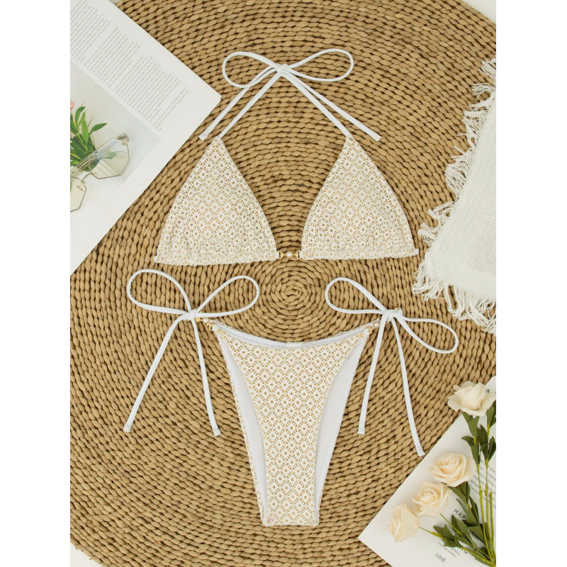 Damen Triangelbikini mit raffinierten Schleifen und modischem Punktmuster EB