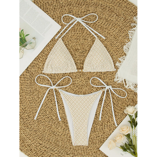 Damen Triangelbikini mit raffinierten Schleifen und modischem Punktmuster EB