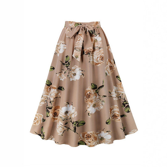 Damen Maxi-Rock mit floralem Muster und taillierter Schleife EB