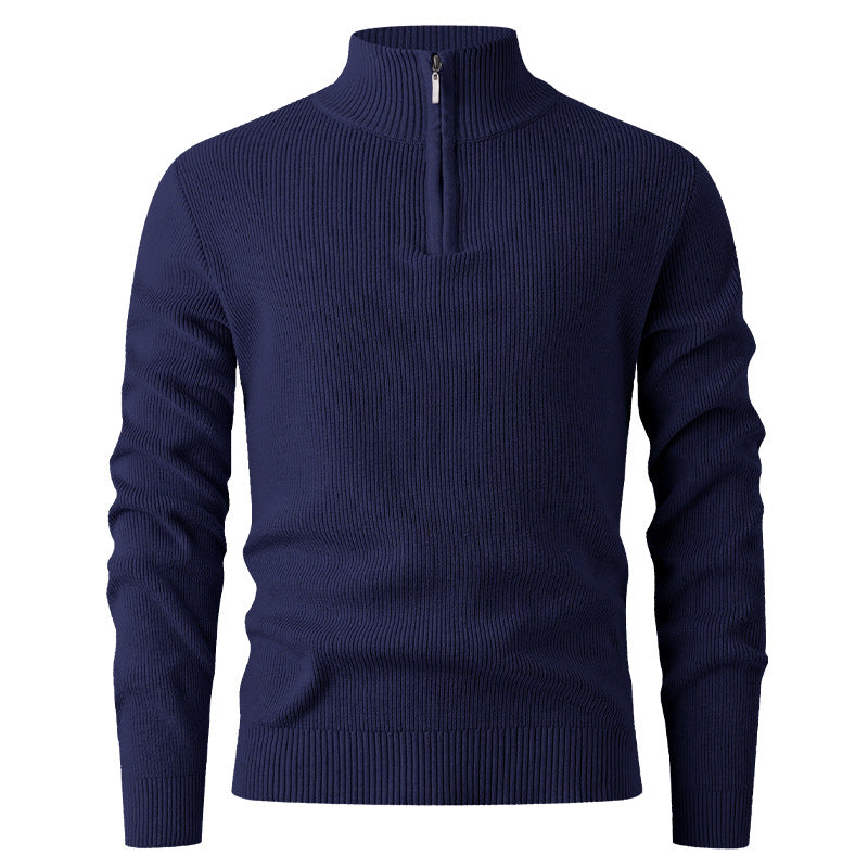 Herren nan Slim-Fit Halbzip-Strickpullover aus Merino-Baumwollmix mit verstärktem Stehkragen EB