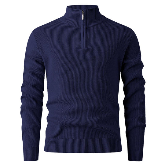 Herren nan Slim-Fit Halbzip-Strickpullover aus Merino-Baumwollmix mit verstärktem Stehkragen EB