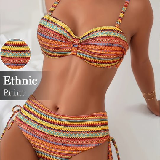 Damen Bikini-Set mit ethnischem Druck und verstellbaren Trägern EB