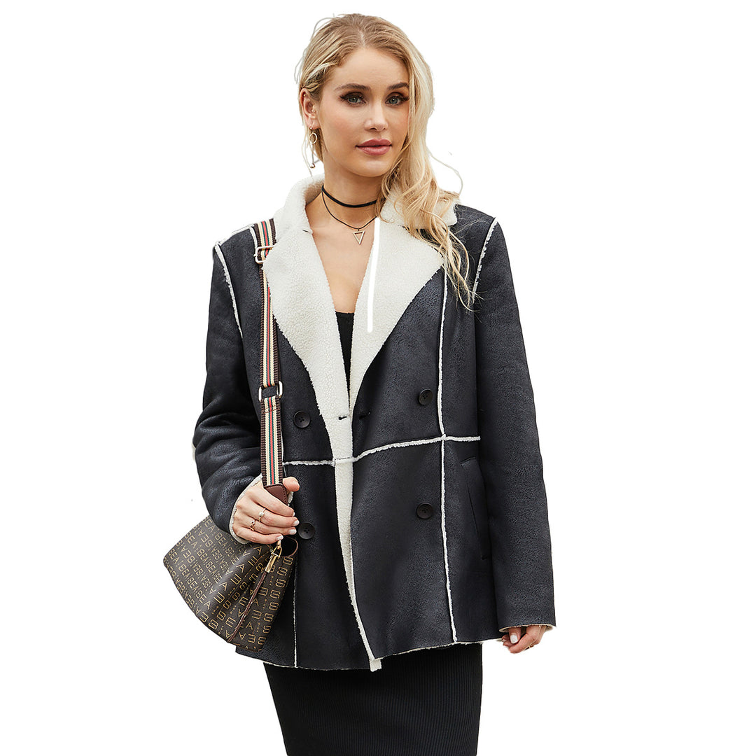 Damen modische Übergangsjacke mit kuscheligem Innenfutter und breitem Reverskragen EB