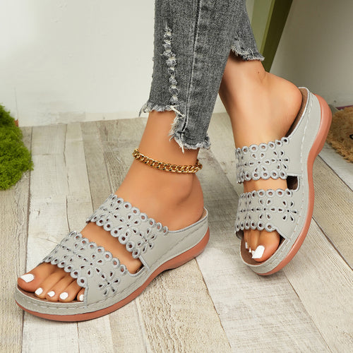Damen bequeme Clogs mit dekorativen Blütenschneiden und ergonomischer Fußbett EB