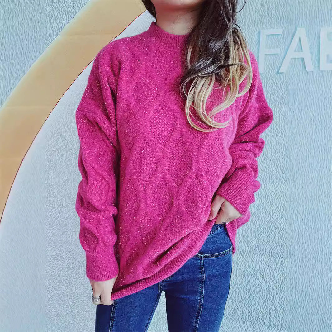 Damen Grobstrickpullover mit elegantem Rautenmuster und voluminösen Ärmeln EB