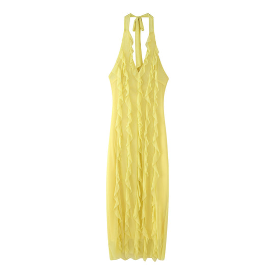 Damen Maxikleid mit voluminösem Rüschendesign EB