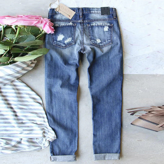 Damen Destroyed Jeans mit einzigartigen Halloween-Designs EB
