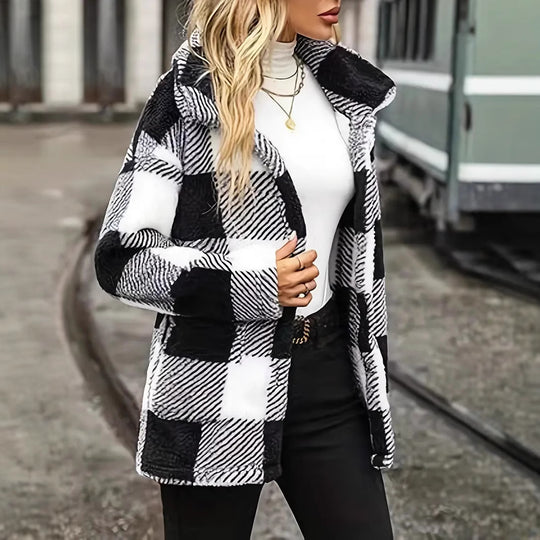 Damen Kuschelige Fleecejacke mit individuellen Karomuster EB