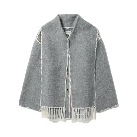 Damen Oversized Strickjacke mit Fransen und Taschen EB