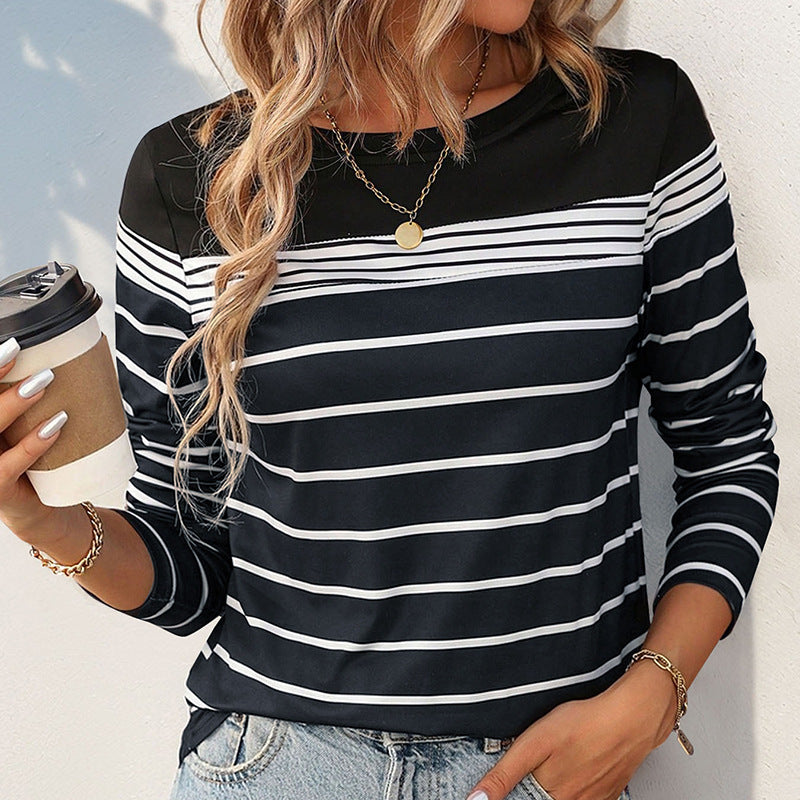 Damen Langarmshirt mit modernem Streifenmuster und Rundhalsausschnitt EB