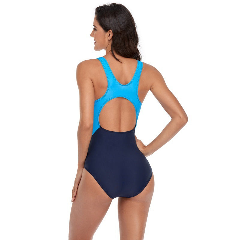 Damen Einteiler Badeanzug mit sportlichem Farbkontrast und hohem Beinausschnitt EB