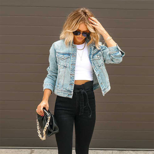 Damen Court Denimjacke im lässigen cropped Stil mit Fransendetails EB