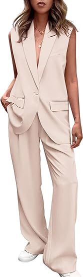 Damen ärmelloses Blazer-Set mit weit geschnittenen Hosen EB