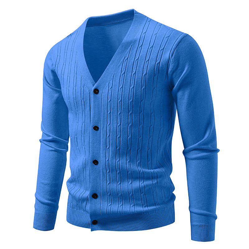 Herren nan Feinstrick-Cardigan mit tiefem V-Ausschnitt schmaler Passform und vertikalem Zopfstrick EB