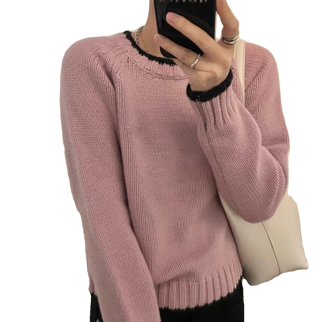 Damen Modischer Pullover mit strukturiertem Saum und kontrastierenden Ärmeln EB