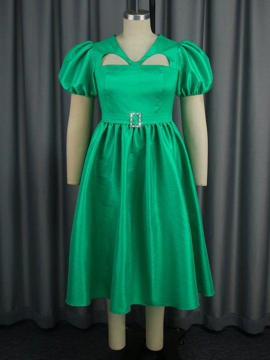 Damen Abendkleid mit modischen Puffärmeln und einzigartigem Cut-Out-Design EB