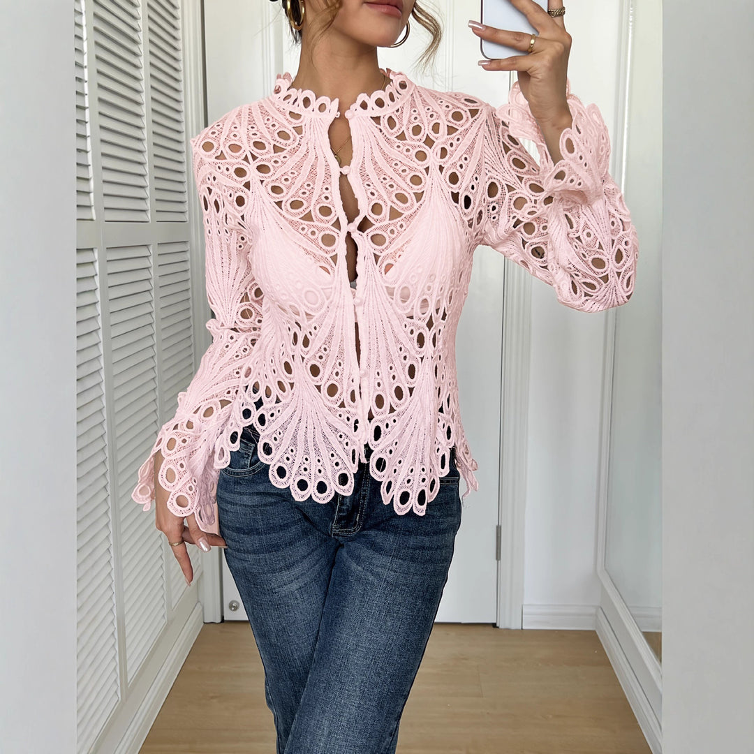 Damen Spitze Bluse mit eleganten Cut-Outs und figurschmeichelndem Design EB
