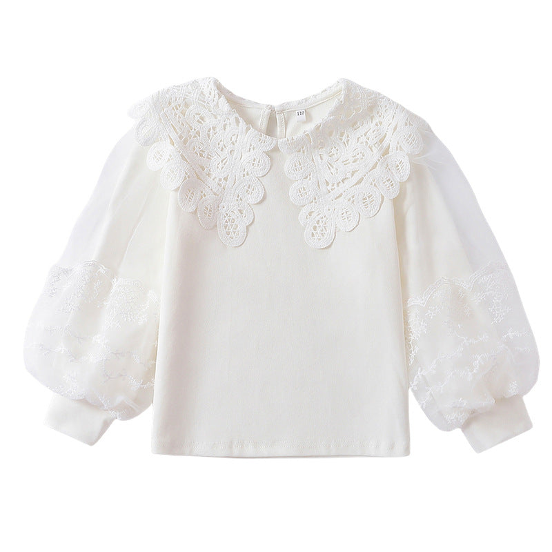 Mädchen elegante Bluse mit transparenten Puffärmeln EB