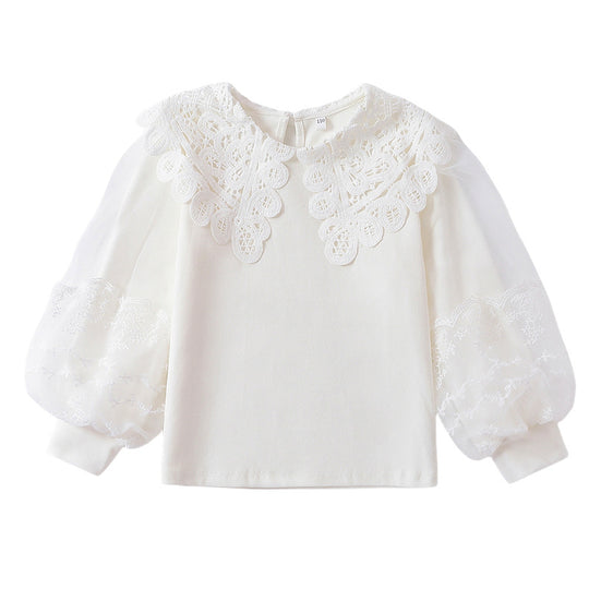 Mädchen elegante Bluse mit transparenten Puffärmeln EB