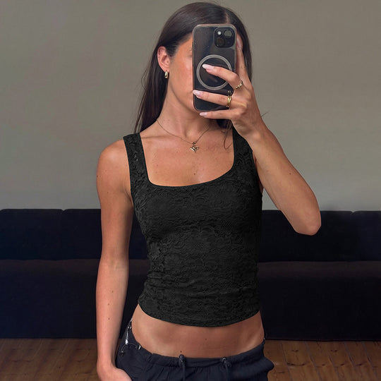 Damen Spitzentop mit quadratischem Ausschnitt und figurbetontem Schnitt EB