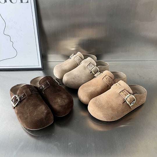 Damen Clogs aus hochwertigem Wildleder mit praktischer Schnallenverzierung EB