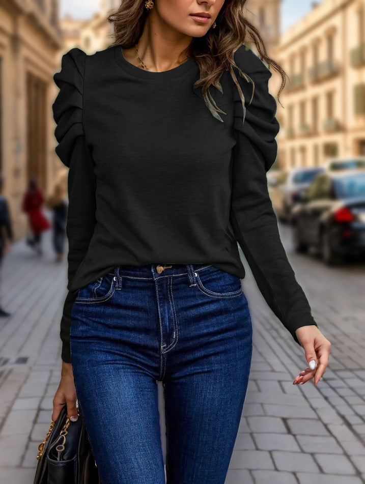 Damen nan feiner Feinstrick-Pullover mit stufigen Volants an den Schultern EB