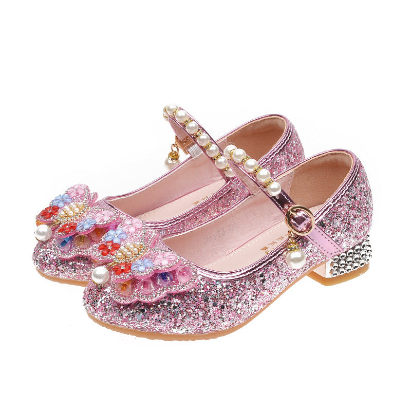 Mädchen Glitzernde Ballerinas mit Blumenapplikationen EB