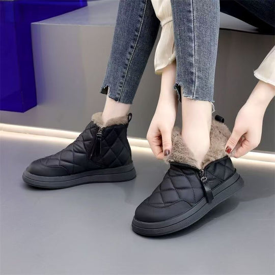 Damen Kuschelige Winterstiefel mit abnehmbarem Kunstfellkragen EB