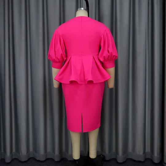 Damen elegantes A-Linien Kleid mit modischen Puffärmeln und floralem Akzent EB