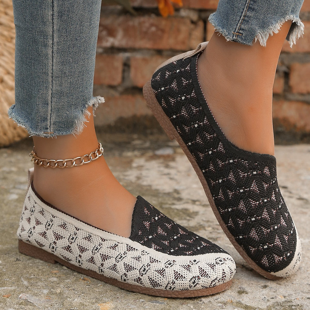 Damen Atmungsaktive Slip-On Schuhe mit modischem Strickdesign EB