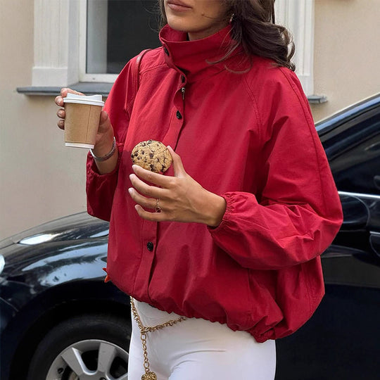 Damen Oversized Windjacke mit hohem Kragen EB